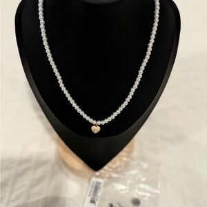 Coach White Pearl Necklace with Gold Heart Charm